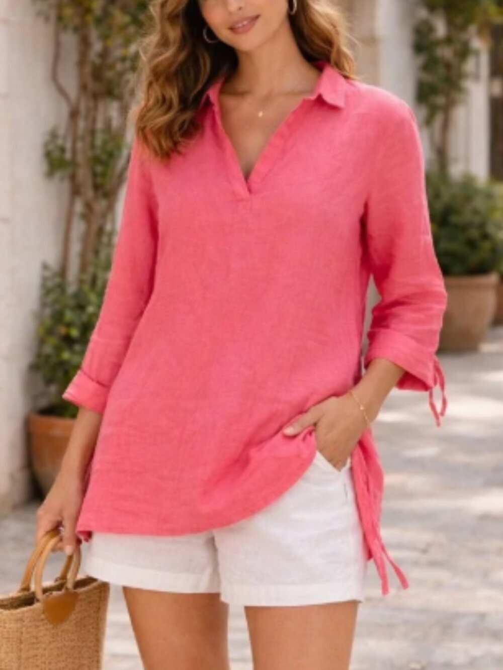 Isaac Mizrahi Pink Linen Tunic Top Size XL NWT - Picture 2 of 8